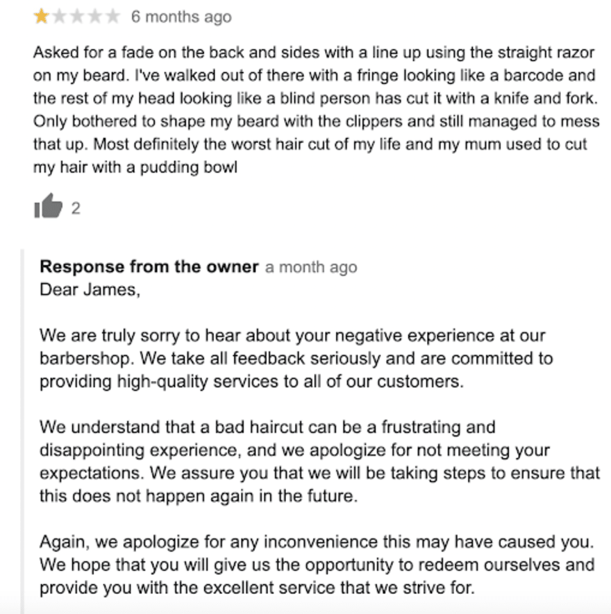 Google Review Example Response Google Review Example Response