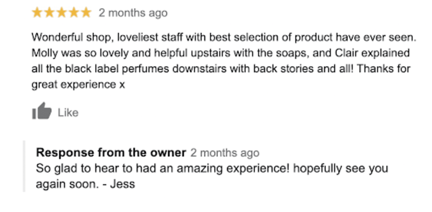 Positive Google Review example response Positive Google Review example response