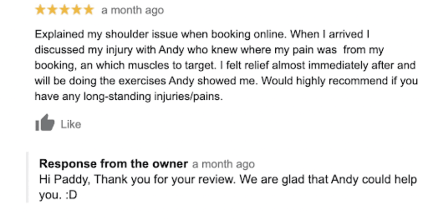 Example of a positive Google Review response Example of a positive Google Review response