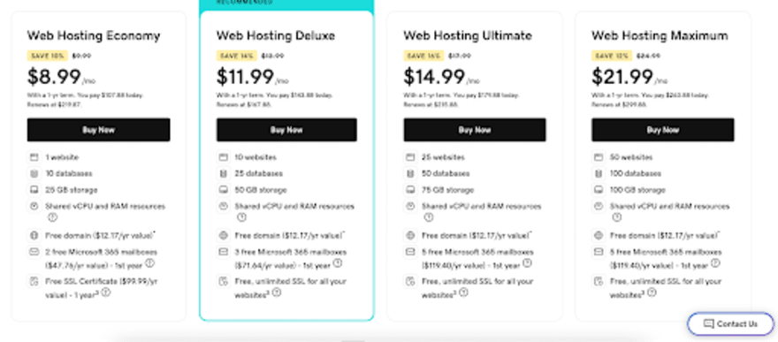 GoDaddy Hosting pricing plans GoDaddy Hosting pricing plan breakdown