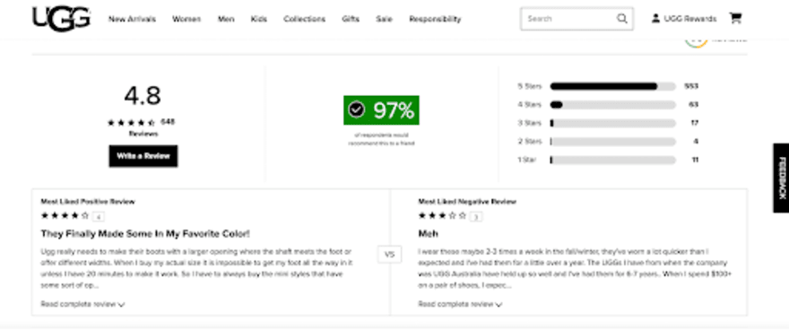 UGG product page UGG product page