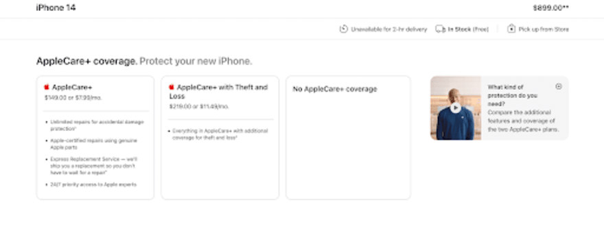 Apple's sales page Apple's sales page