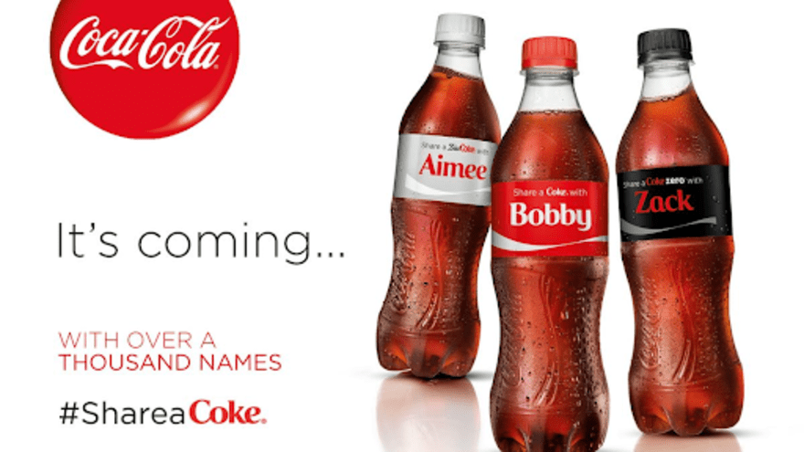 Coca Cola’s Share a Coke Coca Cola’s Share a Coke showing coke bottles with different names on the labels