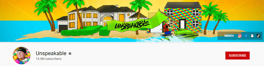 Unspeakable YouTube channel name screenshot YouTube channel header for Unspeakable