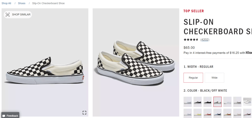 Product page on Vans for checkerboard shoes