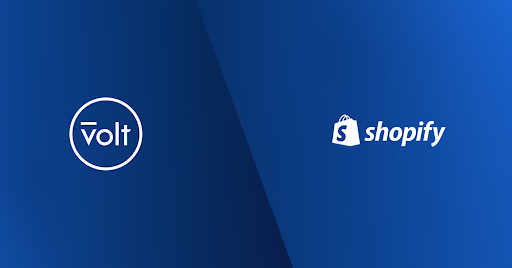 volt shopify blue countershaded background with both the shopify and volt logo in white