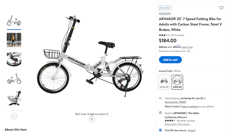 Walmart product page screenshot Walmart product page screenshot