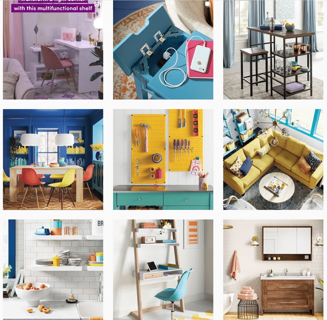 wayfair dropshipping business social media Instagram social media grid for Wayfair