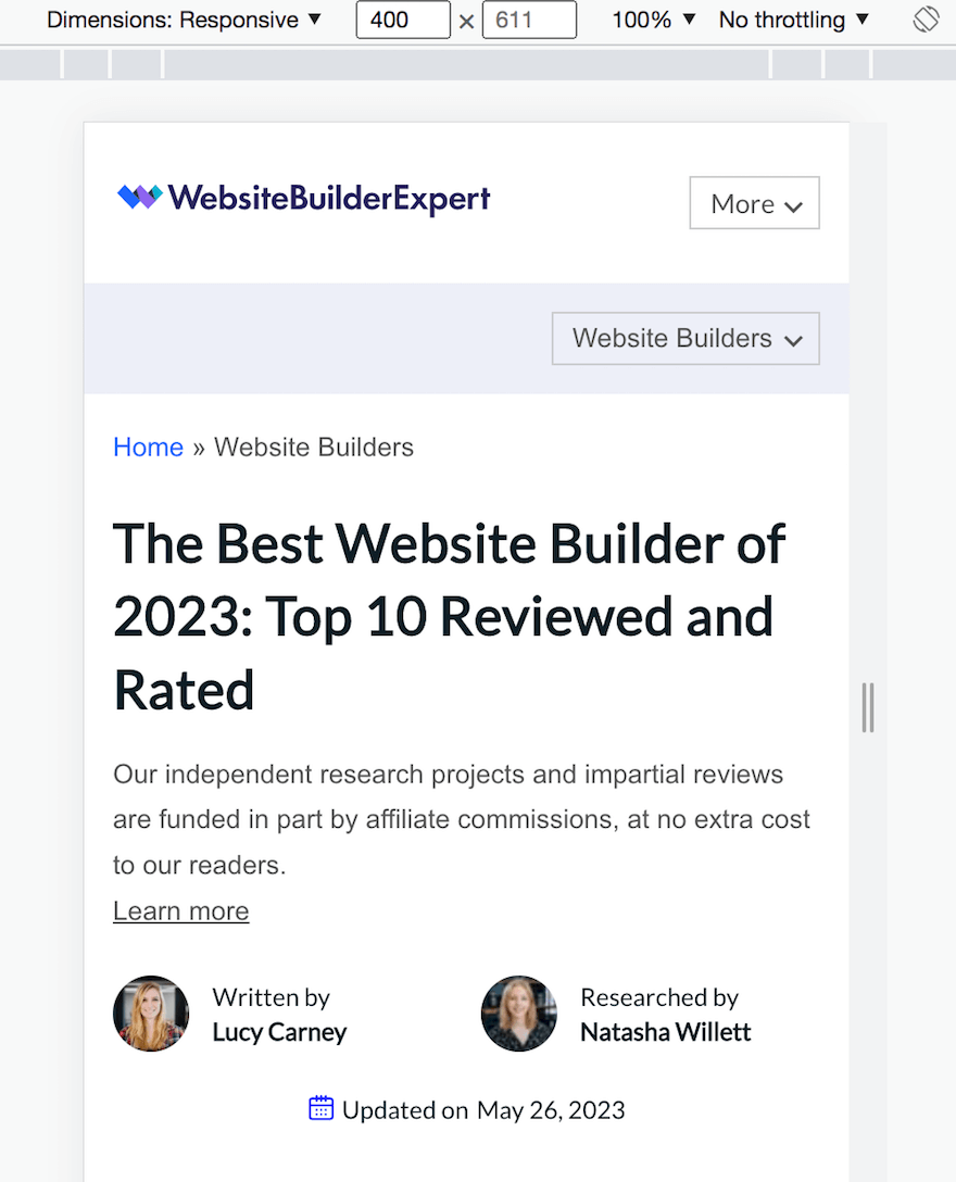 WBE website builders page mobile rendering WBE website builders page mobile rendering