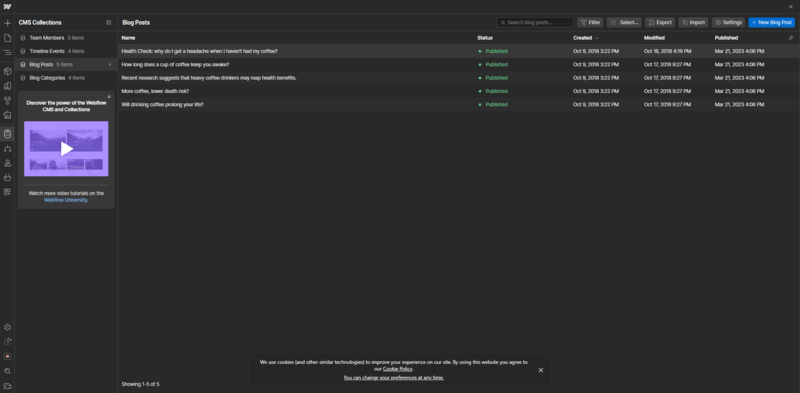 webflow blogging backend a data-heavy backend with blog posts scheduled for posting