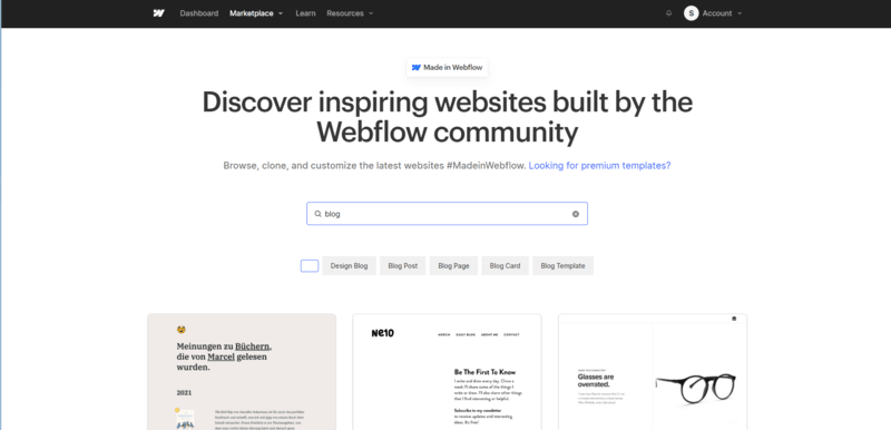 webflow blogging marketplace a digital marketplace offering different types of blog layouts to download