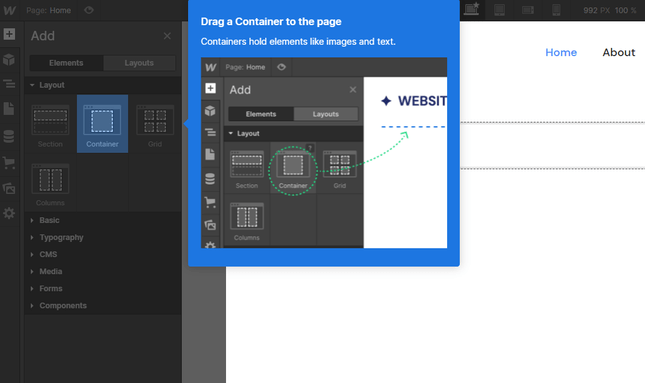 Editor support pop up in Webflow editor