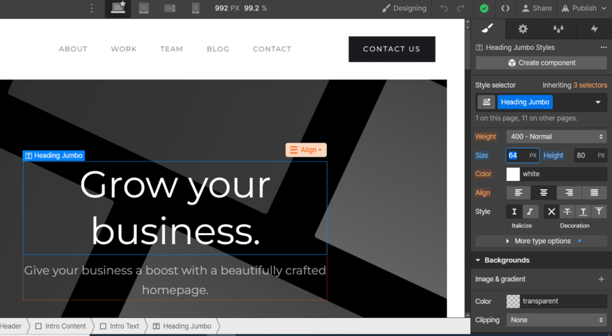 Webflow editor Webflow's editor interface