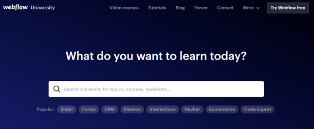 webflow help center webflow help center with dark blue gradient and a search bar