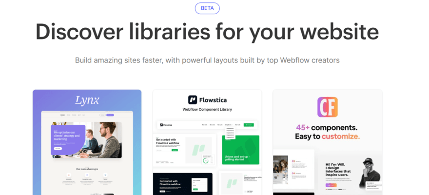 Webflow libraries beta homepage