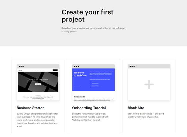 webflow onboarding webflow onboarding with three windows presenting different levels of expertise