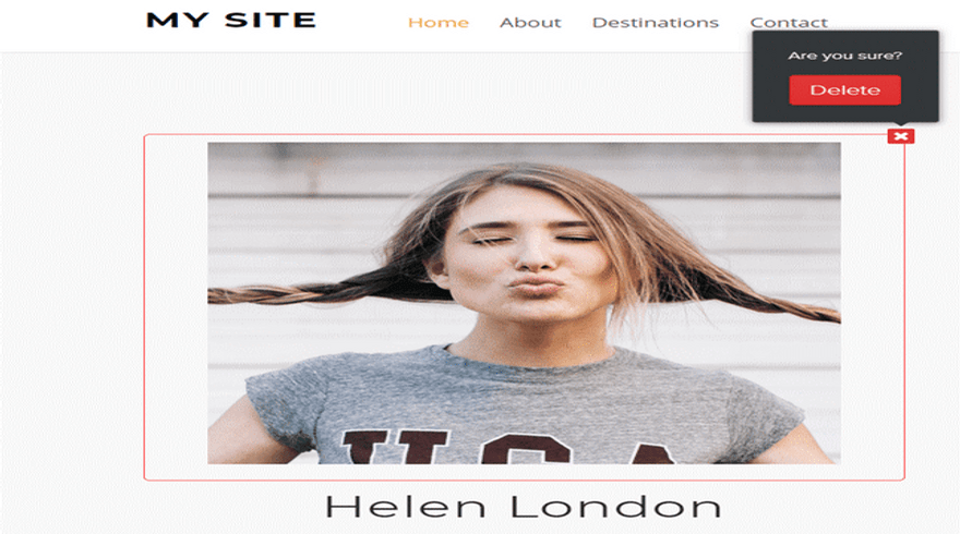 Weebly Delete Section Element on a Weebly website selected for deletion with a pop up box asking the user if they're sure they want to delete the element
