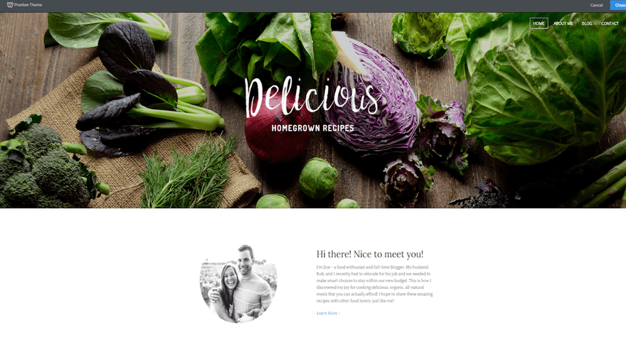 Weebly Preview Preview of a Weebly website template featuring a large image of vegetables and an about us bio