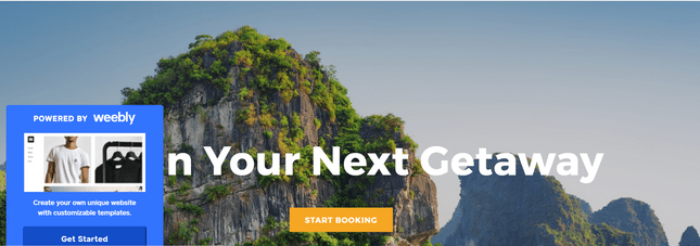 weebly pricing advert example Website featuring a blue ad pop up in the bottom left corner