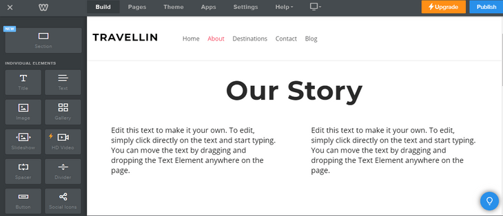 weebly review customization edit text weebly editor with tool bar to the left and black text on white background to be edited