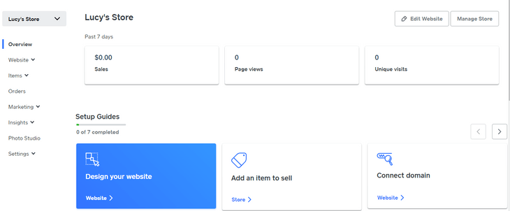 weebly review ecommerce dashboard weebly ecommerce dashboard with options labelled by small blue infographics with a menu to the left