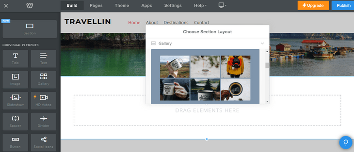 weebly review editor add gallery weebly editor choosing a section layout for a variety of images to be put on a page