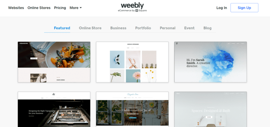 Selection of Weebly website templates