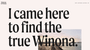 Winona Ryder's Squarespace website homepage with large text welcoming visitors