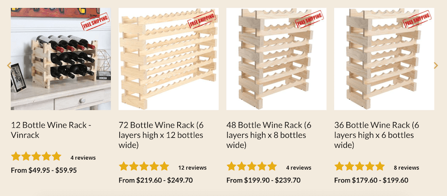 wine racks Four product photos of wooden wine racks for sale