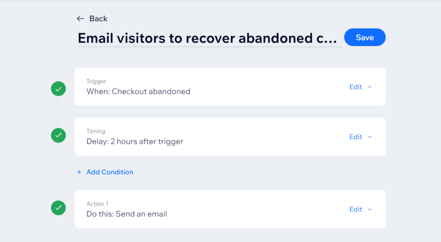Wix's customizable automation for abandoned cart recovery