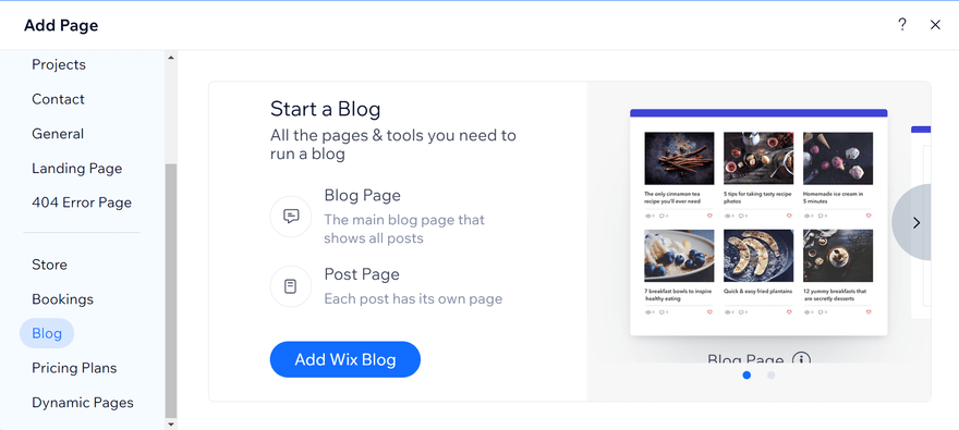 Adding a blog page in the backend of Wix