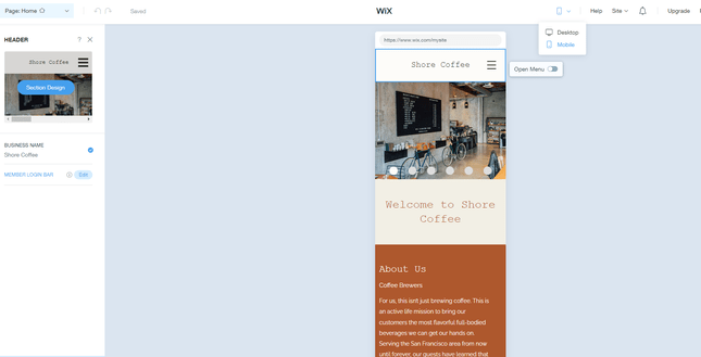 Wix ADI Mobile View Wix ADI Mobile View showing how the site will look on mobile devices