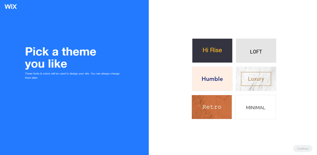 Wix ADI Pick Theme Wix ADI Pick Theme with a selection of six themes ranginf from dark to light to brown and pink