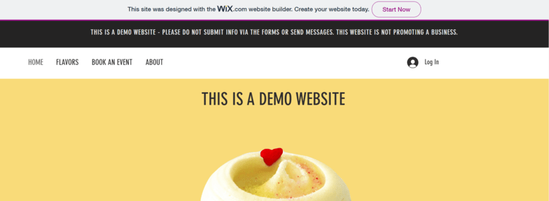 a wix ad on a demo website for cupcakes