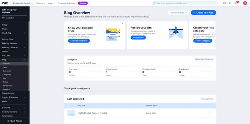 wix blogging dashboard wix backend