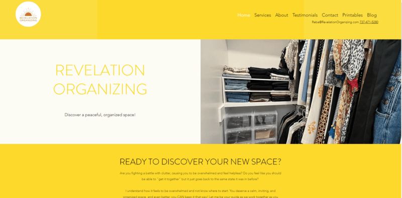 wix blogging user example a yellow professional organizer website