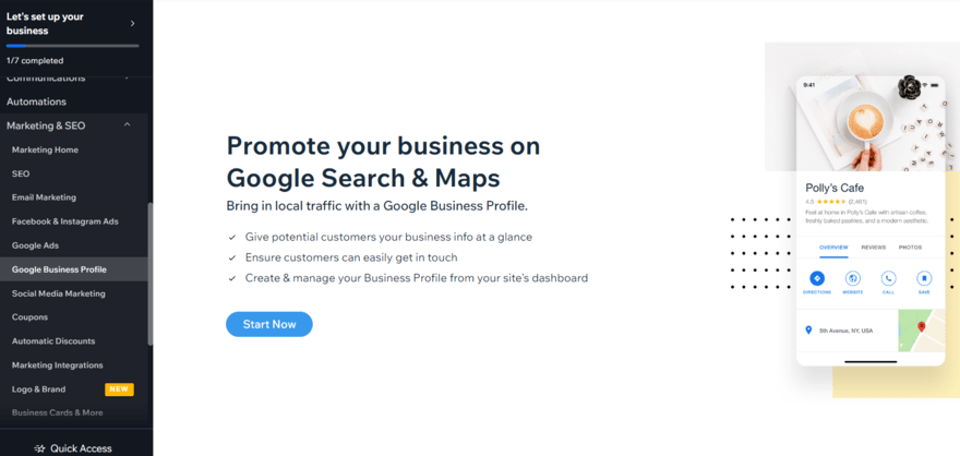Wix business listing Wix Google Business Listing sign up page in the Wix dashboard
