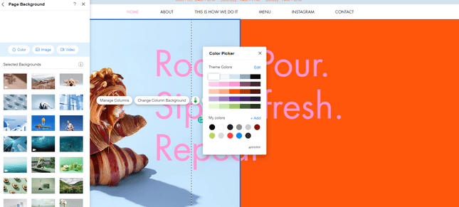 Wix Change Background Color Wix editor Change Background Color clicking on element then revealing colour palate to change and edit