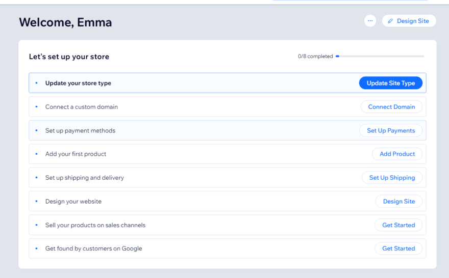 Wix checklist Checklist of steps to start building a website with Wix