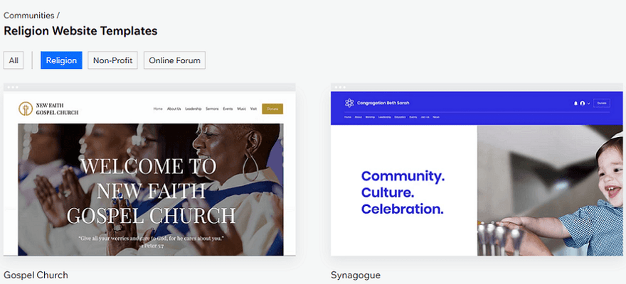 Two religious website themed templates by Wix