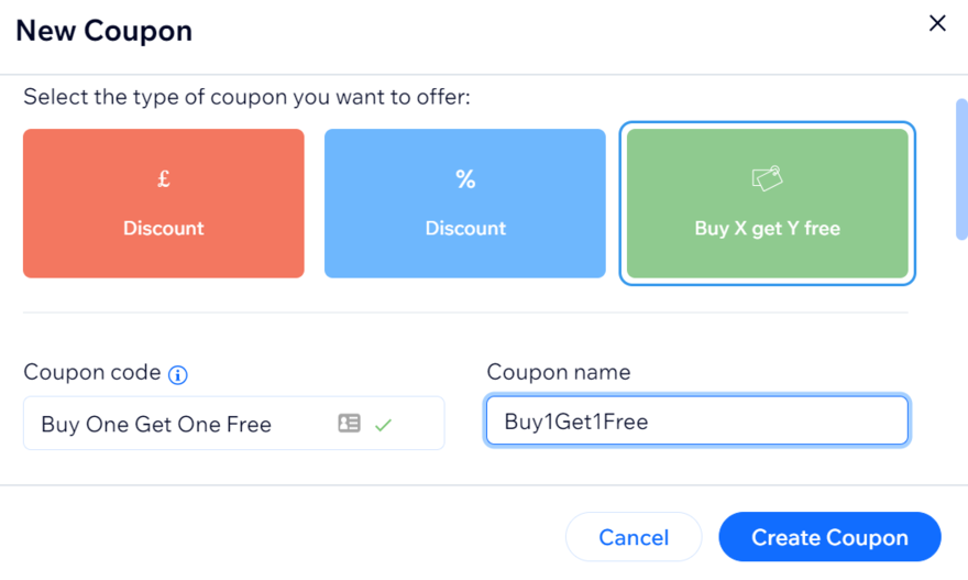 WIx coupon creation