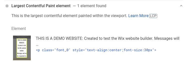wix demo site LCP pagespeed identifier wix demo site LCP pagespeed identifier