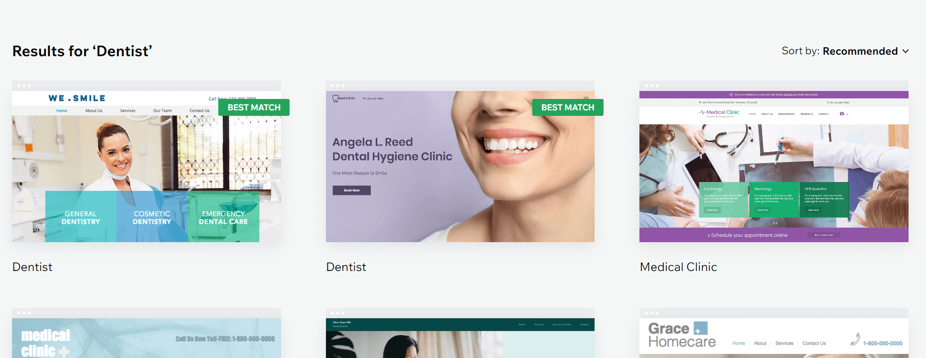 wix Dentist tailorred template selection with best match labels wix template examples