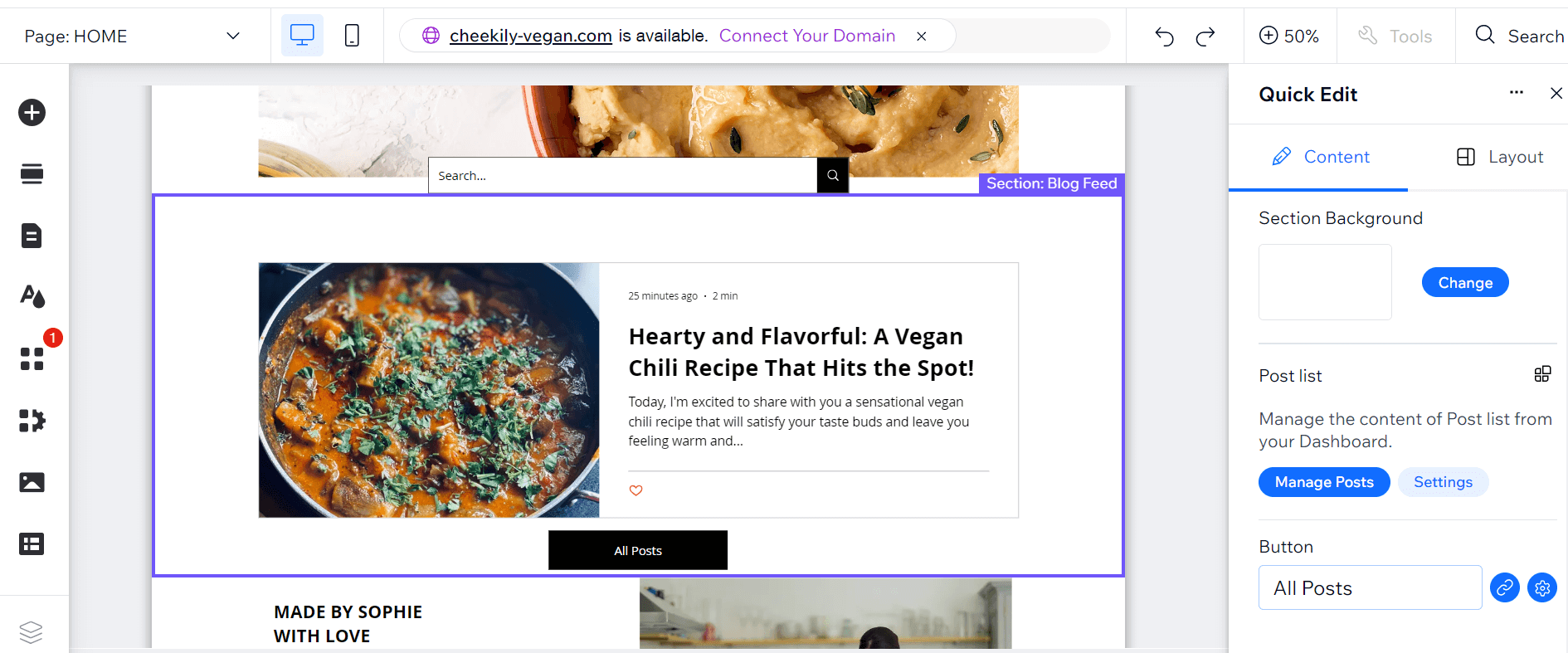 Wix editor Editing a website homepage using Wix's website editor with tool icons lining each side of the page