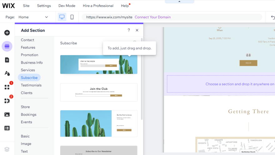 Design elements in action within the Wix editor
