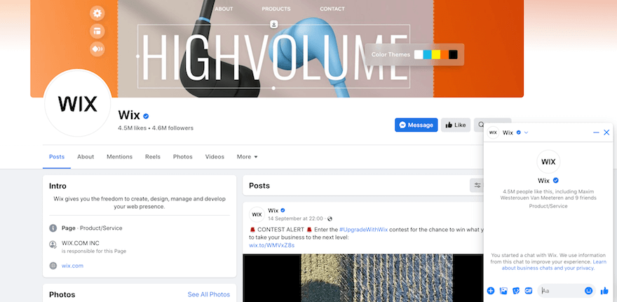 Wix Facebook profile screenshot Wix Facebook profile screenshot