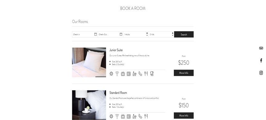 wix hotel template anton and lily book a room