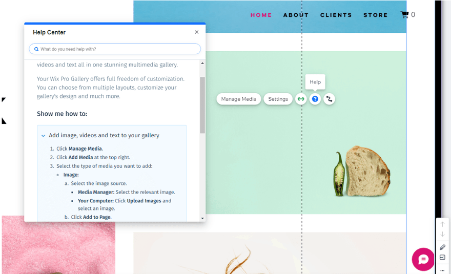 Image of a site being editing and a question mark highlighted