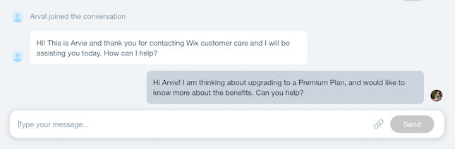 Wix live chat full screen screenshot Wix live chat full screen screenshot