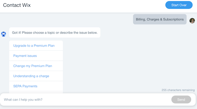 Wix online contact form Billing Charges and Subscriptions screenshot Wix online contact form Billing Charges and Subscriptions screenshot